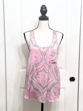 Collective Concepts Pink Gray Racerback Pocket Tank Top, Size Small